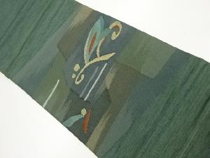 手織り紬抽象草葉模様織出し袋帯